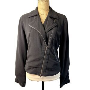 Transit Cropped Moto Jacket Wool Bland Black Zip Pockets Lined Sz 3/US M Italy